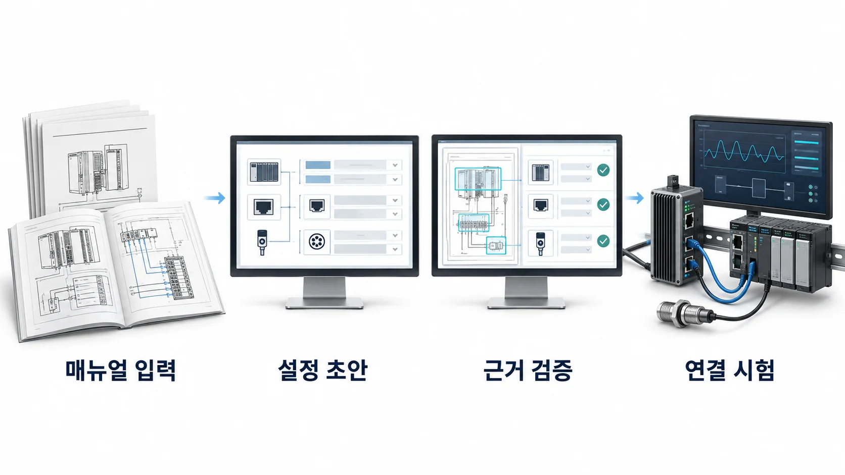 설비 연결을 돕는 LLM Compiler. 설비 매뉴얼 읽기, 통신 설정 초안 생성, 근거 대조와 검증, 설비 데이터 수집 시험.